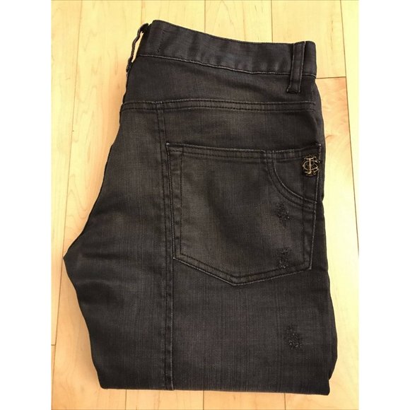 Just Cavalli Dark Grey Distressed Look Jeans Sz33 /34 AUTH! Italy NWOT - Picture 2 of 9